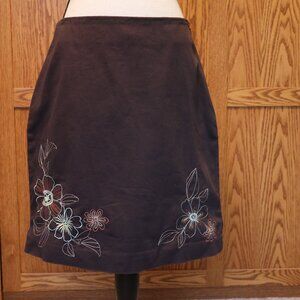 Geoffrey Beene cotton spandex stretch pencil skirt with embroidery size 10 brown